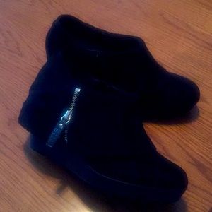 Black suede wedge booties